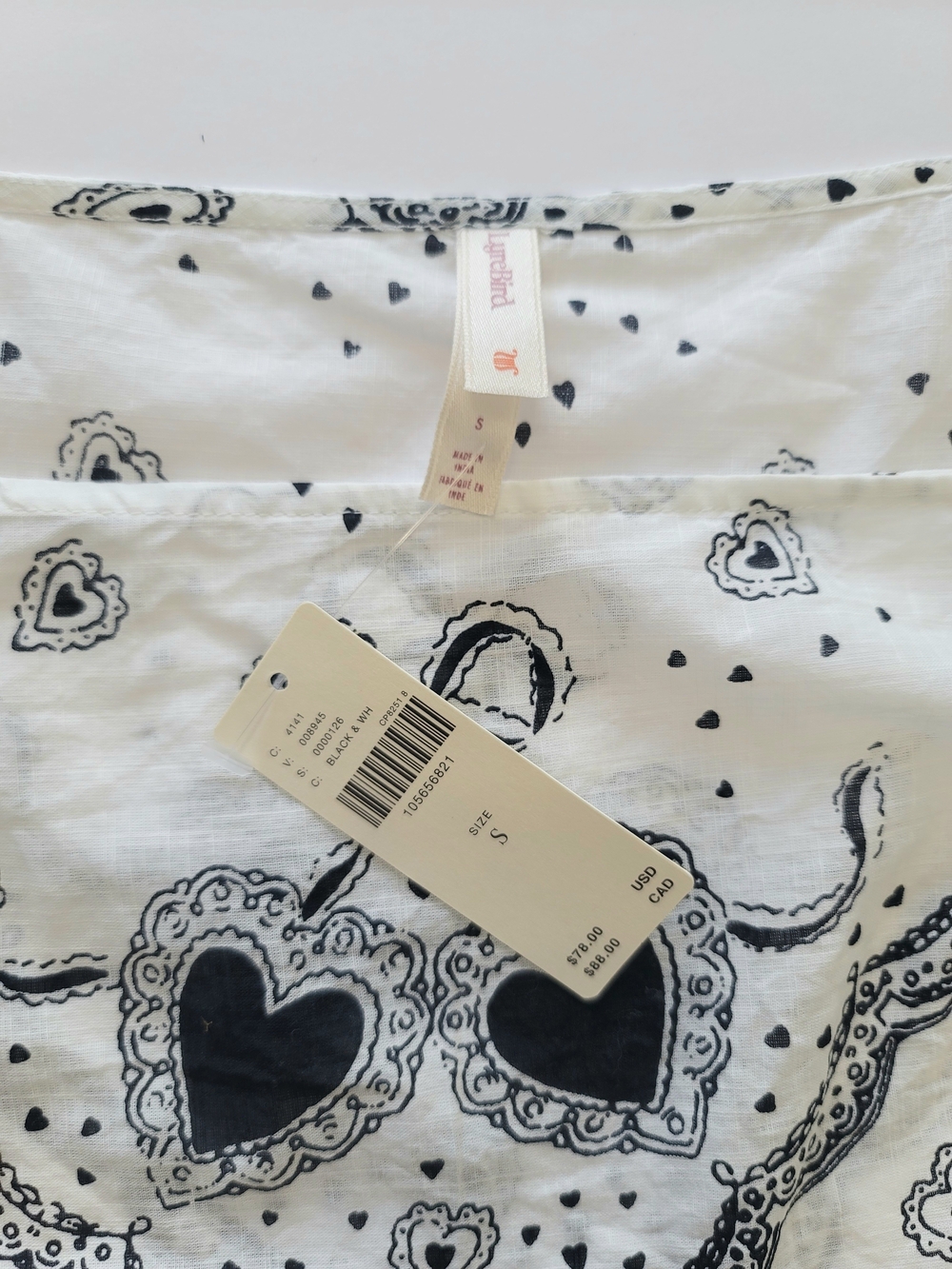 Anthropologie LyreBird Scalloped Hem Bandana Cami Top, Black White S Festival - Picture 5 of 10
